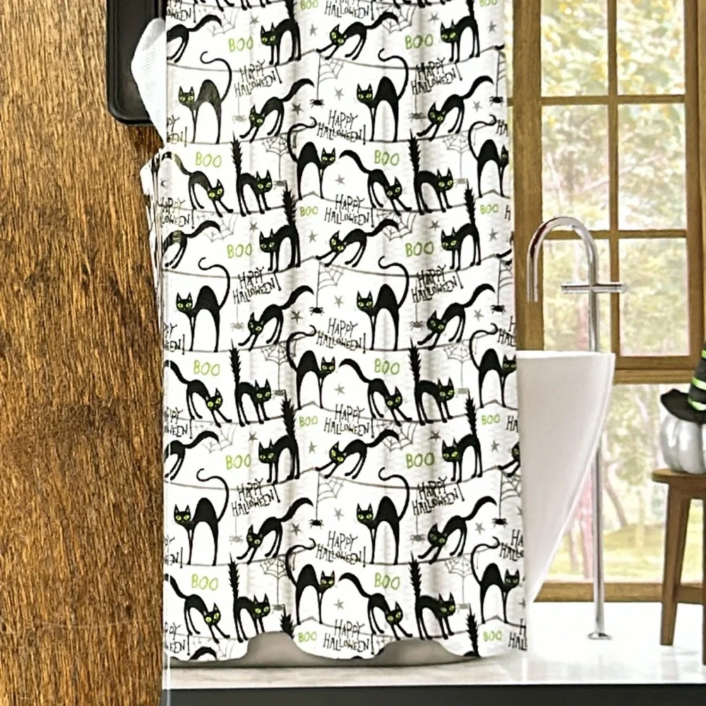 Black cat Happy Halloween shower curtain‎